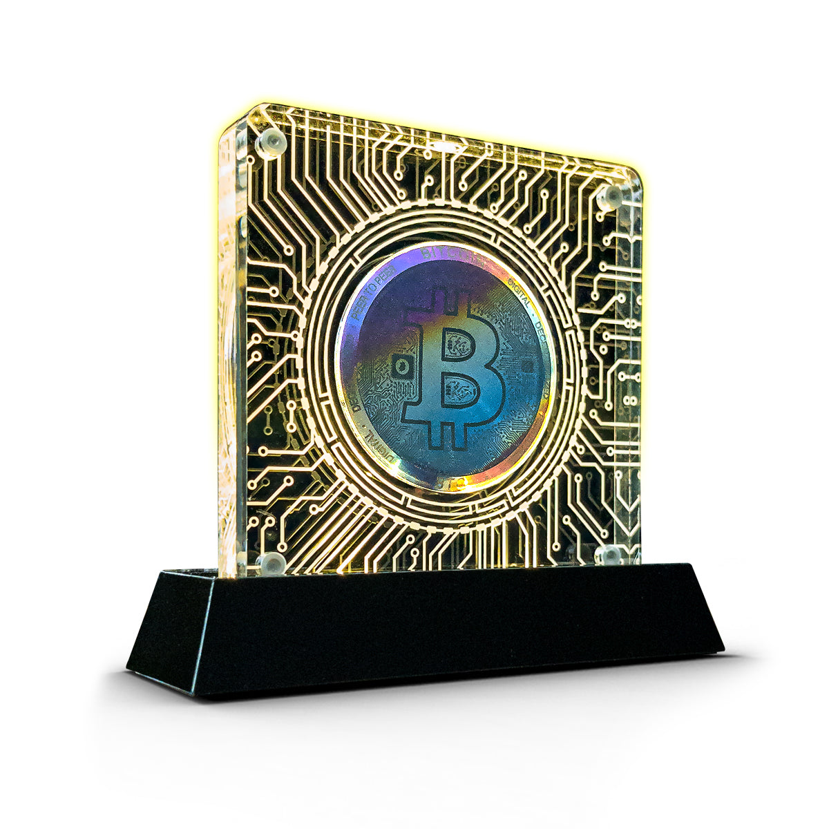 Cryptochips | LED Acrylic Galaxy Coin Display Physical Crypto Coin. Collectable cryptocurrency merch you can hodl